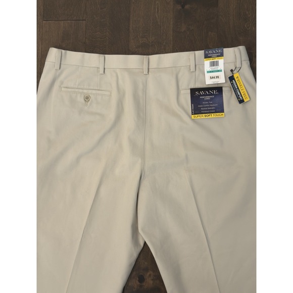 Savane Performance Chino Pants Soft Touch Wrinkle Free Size 46X28 Flat Front NWT - Picture 6 of 8